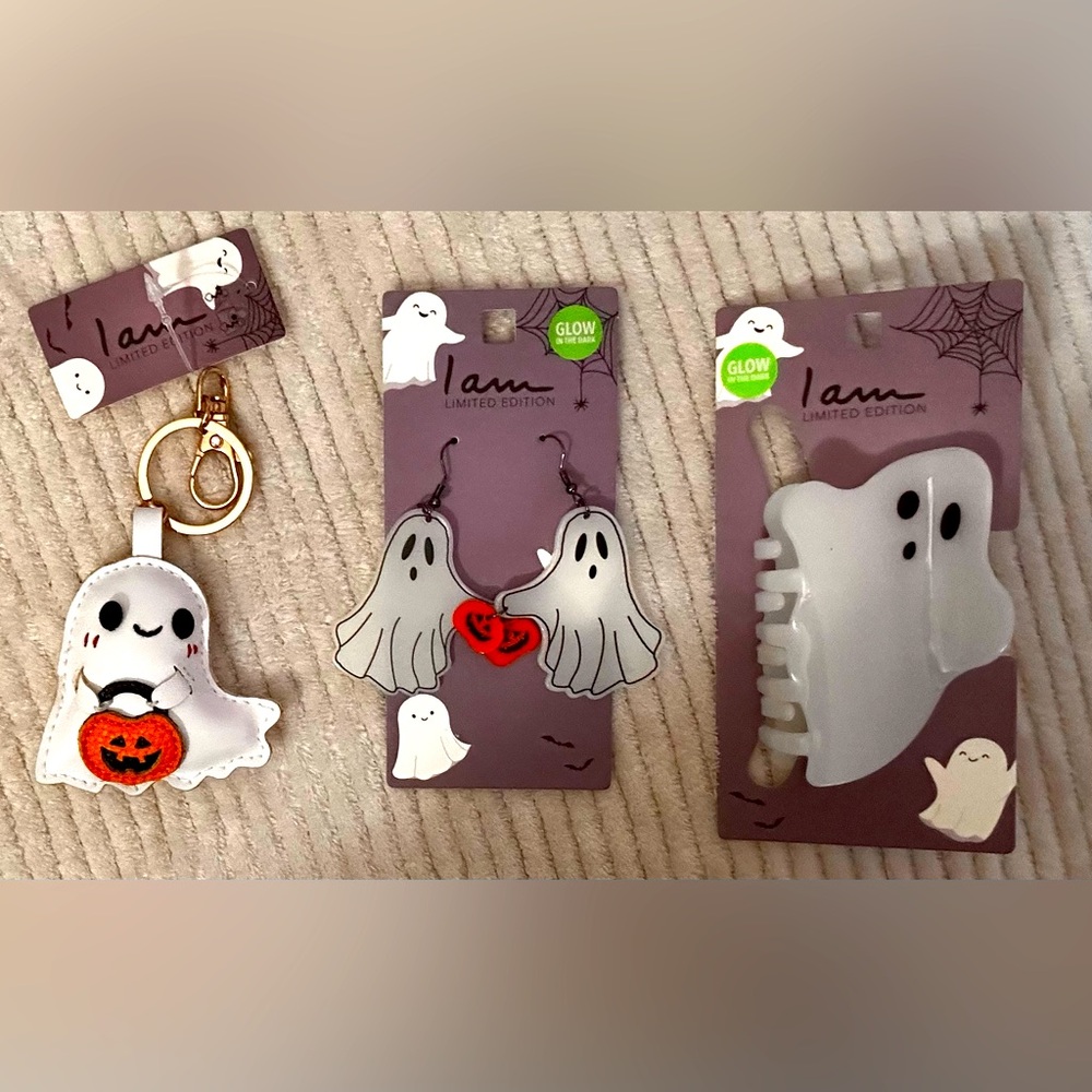 I AM Limited Edition Halloween Ghost Earrings, Hair Clip, Bag Clip